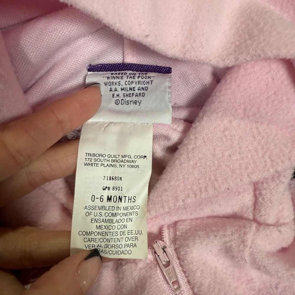 Disney Winnie the Pooh Vintage Pink Fleece Pram Suit Hooded Footie 0-6 Months - Picture 4 of 9